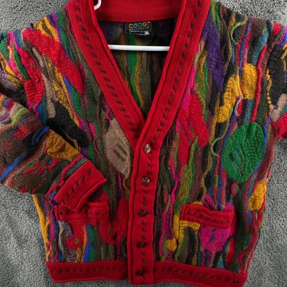 COOGI Authentic Women Sweater Knit Large Colorful All Wool Cardigan Pockets Warm - Picture 1 of 16